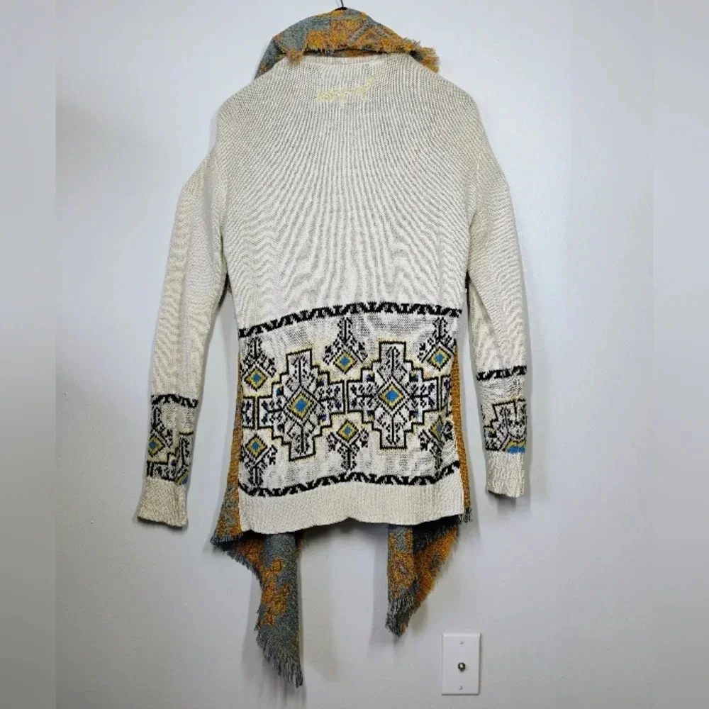 Desigual Drape Cardigan Womens Medium Aztec Southwestern Boho‎ Open Front Artsy